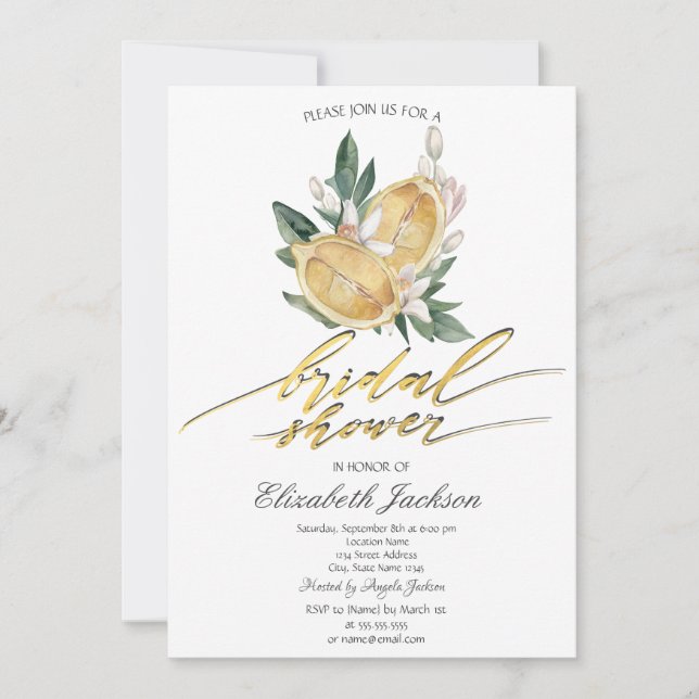 Invitation Aquarelle Lemons Fête des mariées botanique (Devant)
