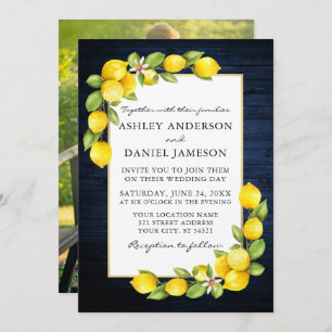 Invitation Aquarelle Lemons Vert Bois bleu Mariage photo