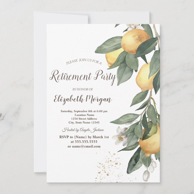 Invitation Aquarelle Lémons Vert Plaid Retraite (Devant)