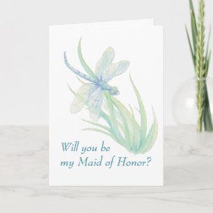Invitation Aquarelle libellule bleu vert Maid of Honor