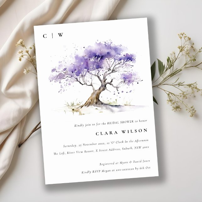 Invitation Aquarelle Lilac Fête des mariées Arbre Jacaranda (Créateur téléchargé)