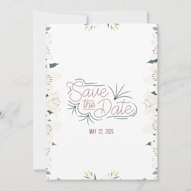 Invitation Aquarelle Lily blanche Enregistrer la date Invitat (Devant)