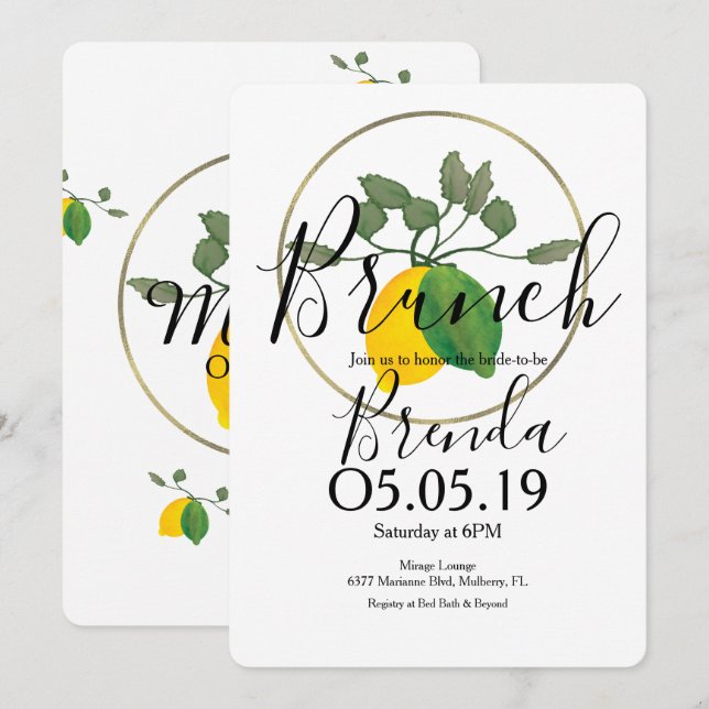 Invitation Aquarelle Limoncillo Lime Citron (Devant / Derrière)