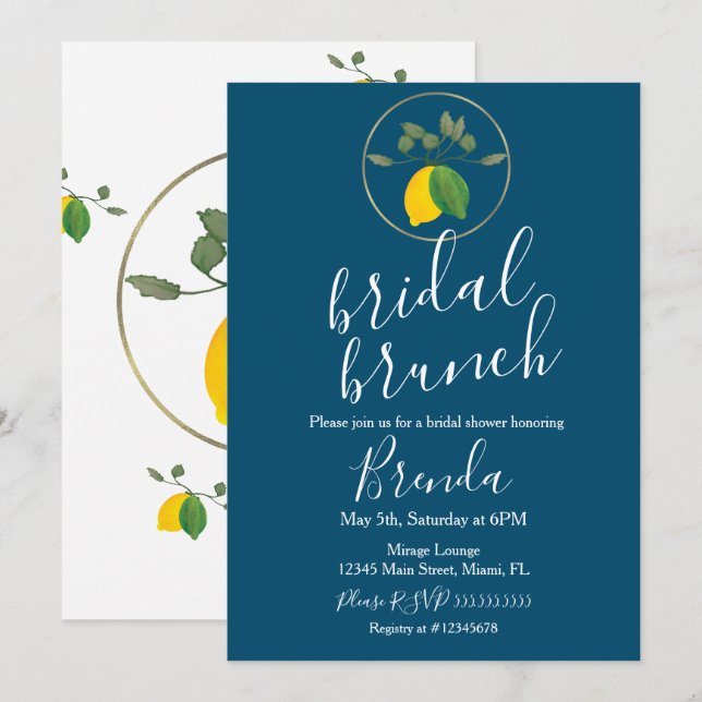 Invitation Aquarelle Limoncillo Lime Lemon Fête des mariées B (Devant / Derrière)