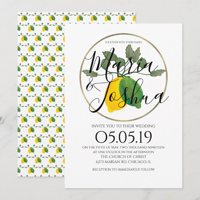 Invitation Aquarelle Limoncillo Lime Lemon Mariage (Devant / Derrière)
