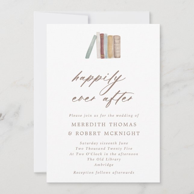 Invitation Aquarelle Livres Heureux Jamais Après Mariage (Devant)