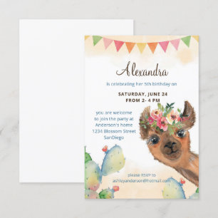 Invitation Aquarelle Llama Anniversaire