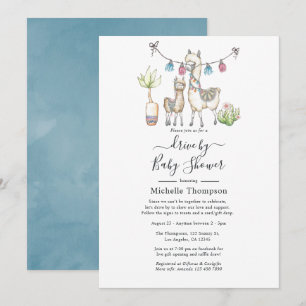 Invitation Aquarelle Llama thème Drive Par Baby shower