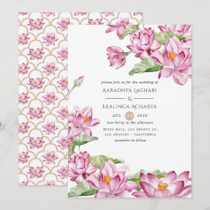 Invitation Aquarelle Lotus Flower Mariage indien
