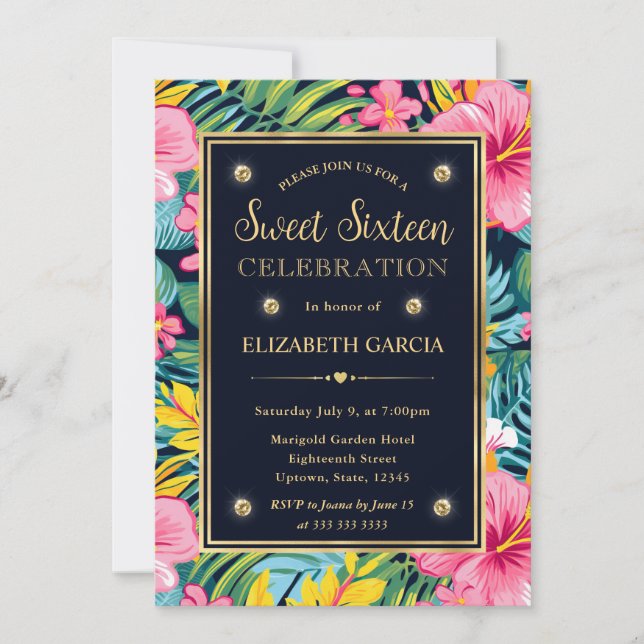 Invitation Aquarelle Lumineuse Fleurs de Preppy Tropical Swee (Devant)