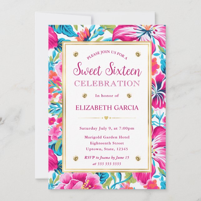 Invitation Aquarelle Lumineuse Fleurs de Preppy Tropical Swee (Devant)
