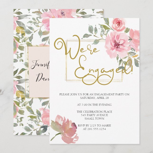 Invitation Aquarelle Lush Blush rose Floral (Devant / Derrière)