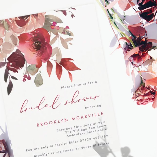 Invitation Aquarelle Magenta & Blush Fête des mariées florale (Créateur téléchargé)