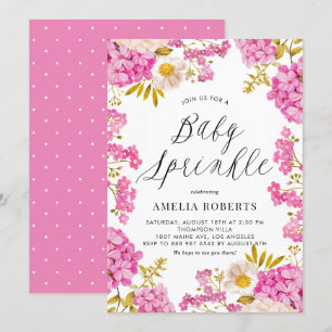 Invitation Aquarelle Magenta Hydrangeas Floral Baby Sprinky
