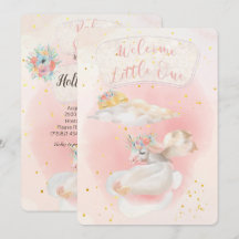 Aquarelle magique Baby shower Unicorne rose