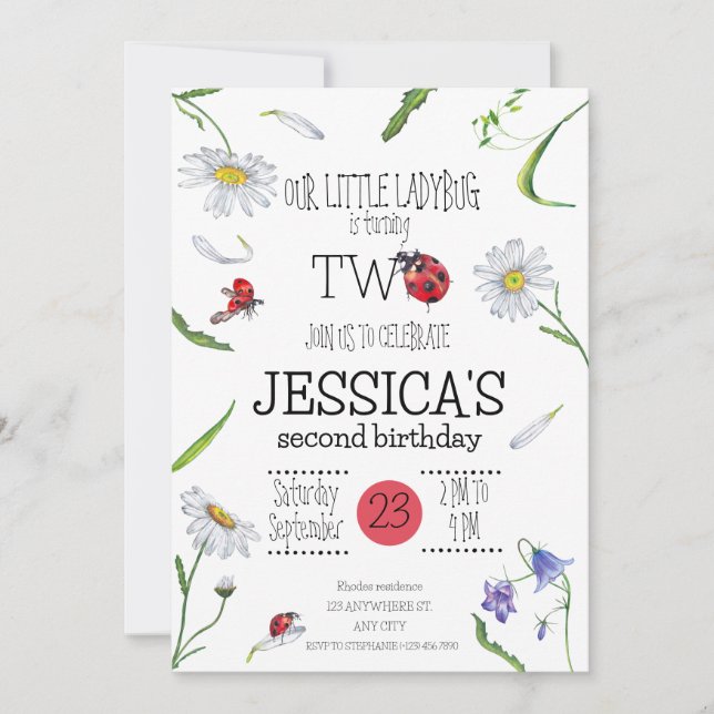 Invitation Aquarelle magique mignonne 2e anniversaire fille L (Devant)