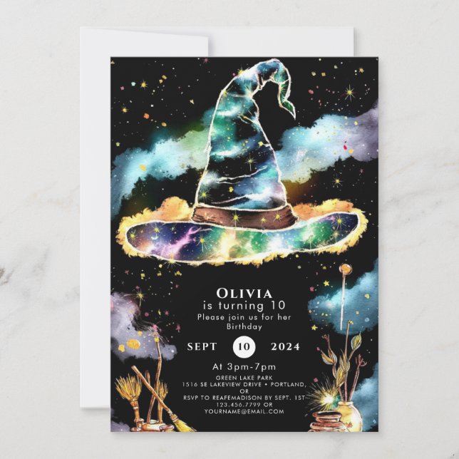 Invitation Aquarelle Magique pour enfants Assistant Anniversa (Devant)