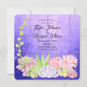 Invitation Aquarelle magique Succulents Mariage pourpre