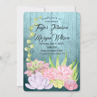 Invitation Aquarelle magique Succulents Mariage Turquoise