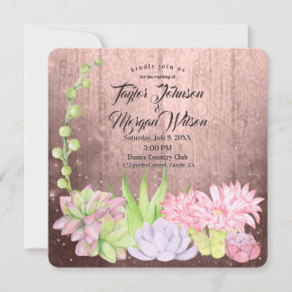 Invitation Aquarelle magique Succulents Peach Mariage