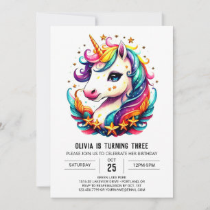 Invitation Aquarelle Magique Unicorne Anniversaire