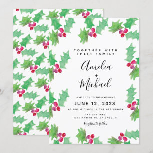 Invitation Aquarelle main de Noël Holly Berry Mariage