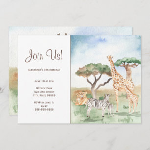 Invitation Aquarelle maman et bébé Fête des animaux africains