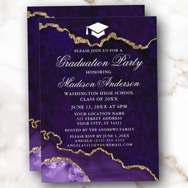 Invitation Aquarelle Marbre pourpre Partie d'obtention du dip (Customize to change text size, style or to add more text or photos to back of card.)
