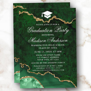 Invitation Aquarelle Marbre vert Agate Party de graduation