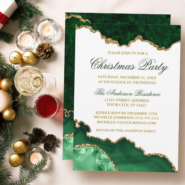 Invitation Aquarelle Marbre vert Géographie Or Noël (Customize to change text size or text style.)