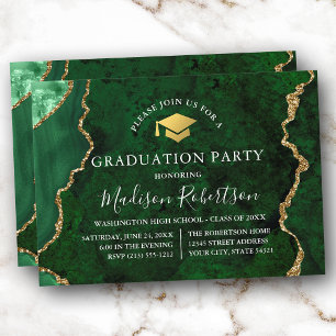 Invitation Aquarelle Marbre vert or Casquette Grad Party