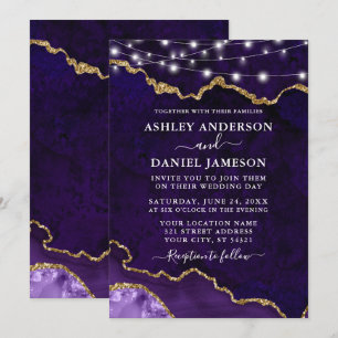 Invitation Aquarelle marbre violet Mariage des lumières