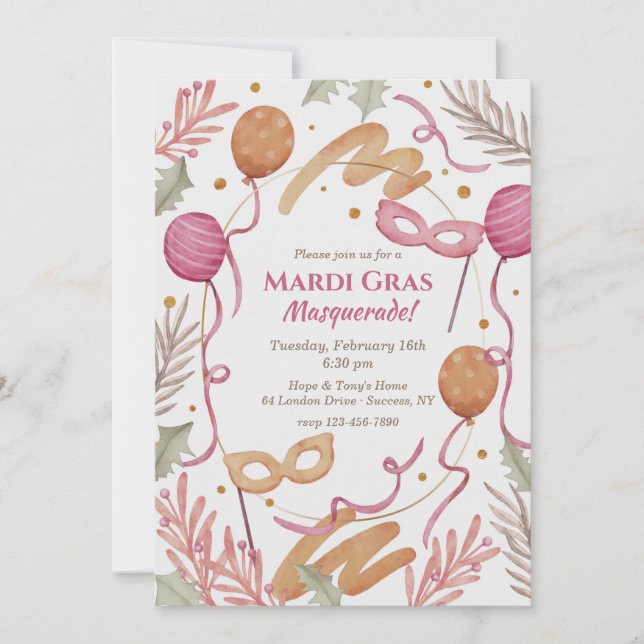 Invitation Aquarelle Mardi Gras (Devant)