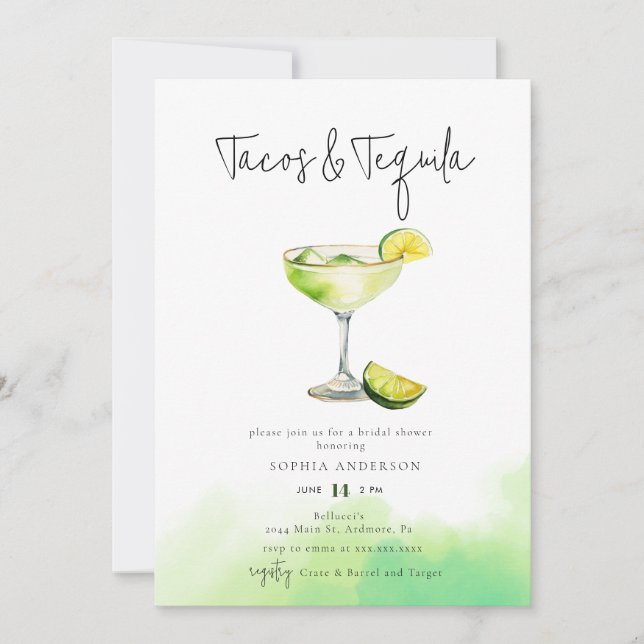 Invitation Aquarelle Margarita Lime Fête des mariées (Devant)