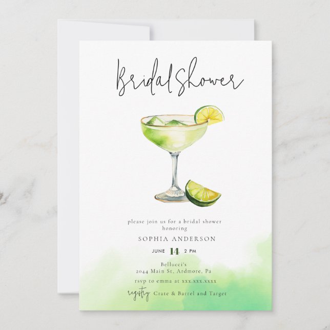 Invitation Aquarelle Margarita Lime Fête des mariées (Devant)