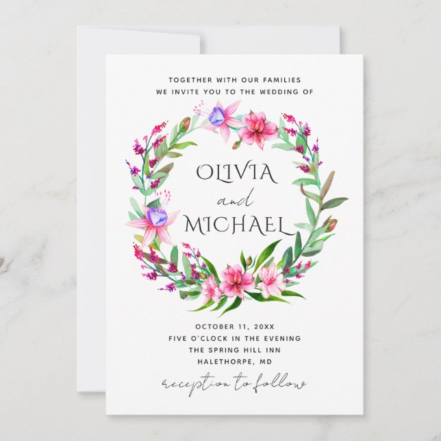 Invitation Aquarelle mariage à fleurs tropicales. Fleurs hawa (Devant)