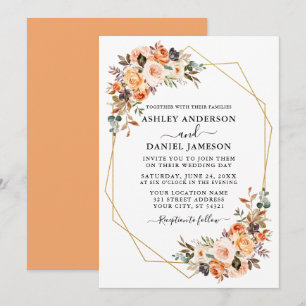 Invitation Aquarelle mariage Automne Floral Geo Frame Peach