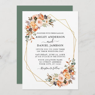 Invitation Aquarelle mariage Automne Floral Geo Sage Vert