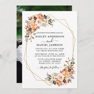 Invitation Aquarelle mariage Automne Floral Photo Geo Frame