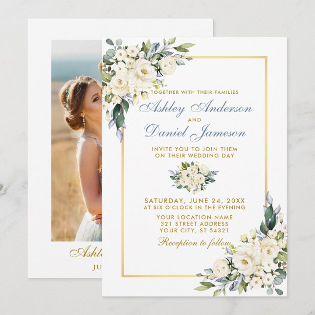 Invitation Aquarelle mariage bleu bleu bleu bleu bleu bleu bl (Devant / Derrière)