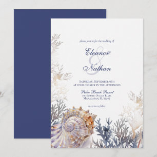 Invitation Aquarelle Mariage Coraux de coquillage