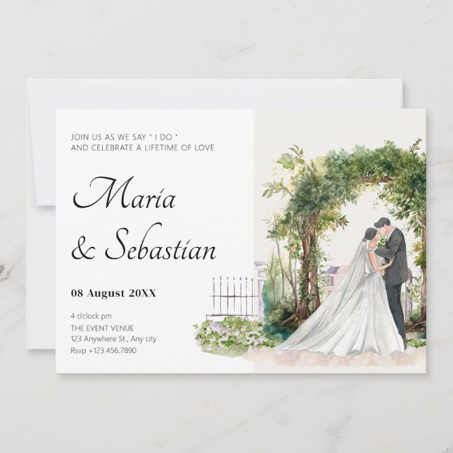 Invitation Aquarelle mariage couple élégance (Devant)