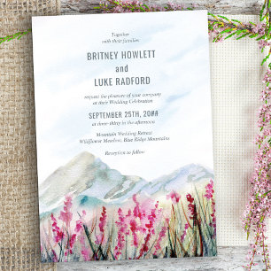 Invitation Aquarelle Mariage de montagne Pink Fleur sauvage M