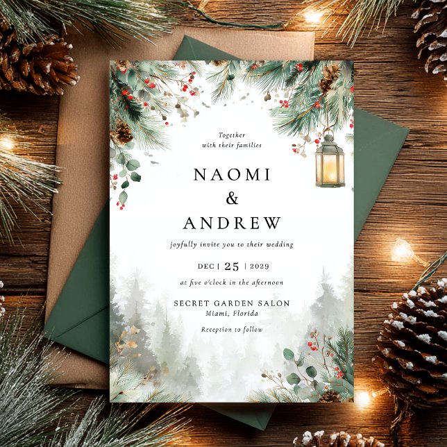 Invitation Aquarelle Mariage de Noël d'hiver (Créateur téléchargé)