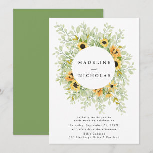 Invitation Aquarelle Mariage de tournesols et verdure