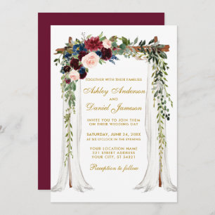 Invitation Aquarelle mariage en or à canopée Arch Floral