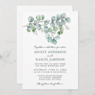 Invitation Aquarelle mariage Eucalyptus Vert Photo
