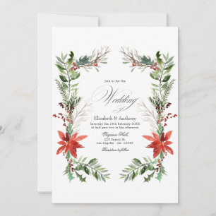 Invitation Aquarelle mariage hivernal pins enneigés et épicéa