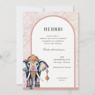 Invitation Aquarelle Mariage indien Elephant Mehndi