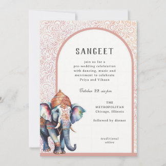 Invitation Aquarelle Mariage indien Elephant Sangeet